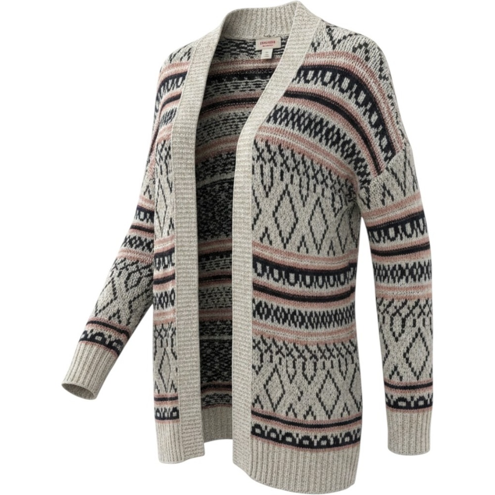 Mossimo Supply Co Womens Large Fair Isle Geometric Open Front Cardigan Sweater